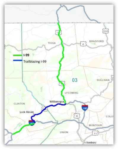 60-mile portion of Route 15 from city to New York to become I-99
